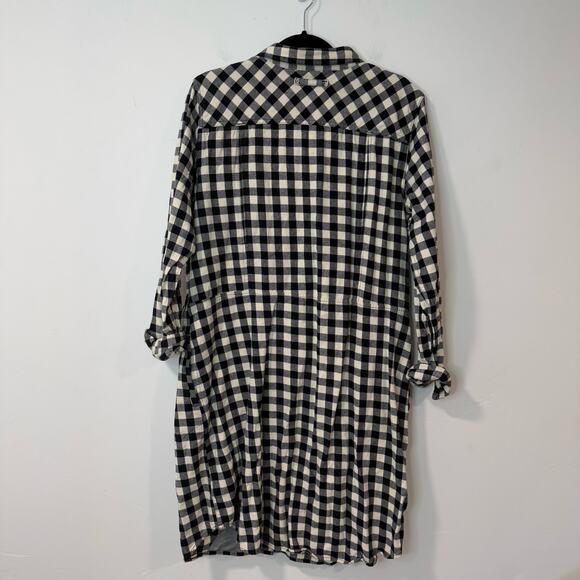 Duluth Trading Co Women's Free Swingin' Flannel Shirtdress Plaid Black Cream L - Picture 9 of 10